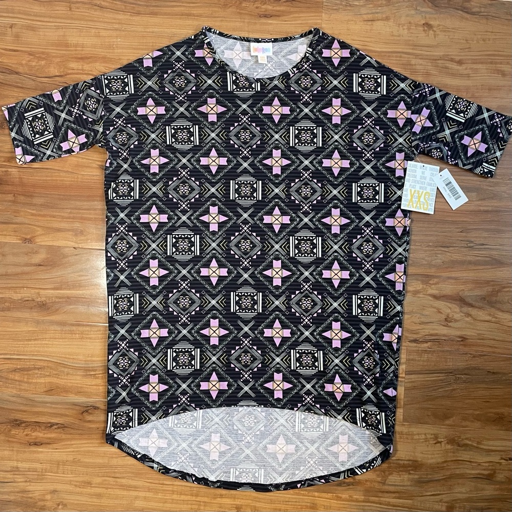 LuLaRoe XXS Irma Black and Pink Tunic with Geometric Patterns